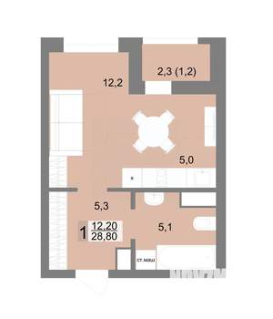 1-к квартира, вторичка, 29м2, 19/25 этаж