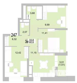 3-к квартира, вторичка, 61м2, 7/16 этаж
