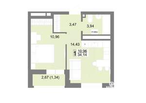 1-к квартира, строящийся дом, 34м2, 13/22 этаж