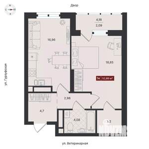 1-к квартира, строящийся дом, 54м2, 2/24 этаж
