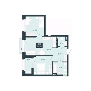 2-к квартира, вторичка, 56м2, 6/25 этаж