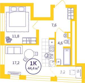 2-к квартира, вторичка, 44м2, 9/32 этаж