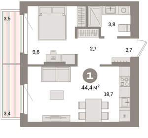 1-к квартира, вторичка, 44м2, 4/16 этаж