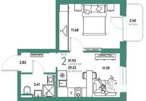 2-к квартира, строящийся дом, 32м2, 5/24 этаж