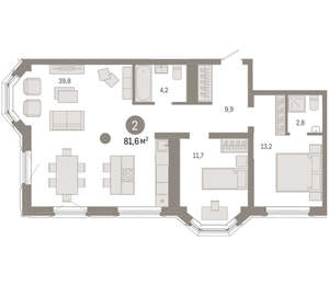 2-к квартира, вторичка, 82м2, 12/24 этаж