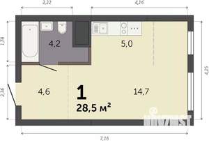 Студия квартира, строящийся дом, 29м2, 3/32 этаж