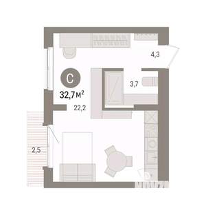 Студия квартира, вторичка, 33м2, 7/7 этаж