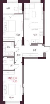 2-к квартира, строящийся дом, 68м2, 4/25 этаж