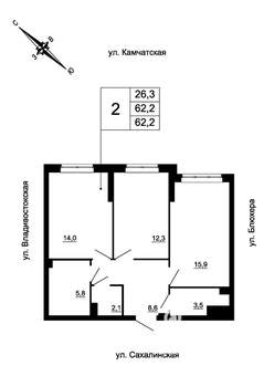 2-к квартира, вторичка, 62м2, 1/24 этаж