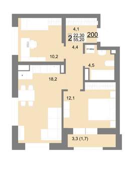 2-к квартира, вторичка, 55м2, 24/26 этаж