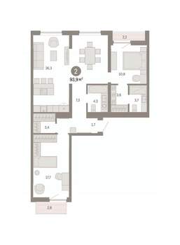 2-к квартира, вторичка, 94м2, 9/9 этаж