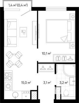 1-к квартира, строящийся дом, 32м2, 9/24 этаж