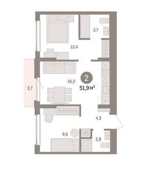 2-к квартира, вторичка, 52м2, 3/25 этаж