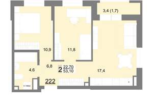 2-к квартира, вторичка, 53м2, 24/26 этаж