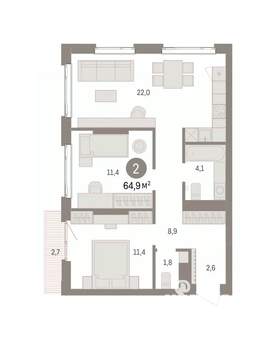 2-к квартира, вторичка, 65м2, 9/25 этаж