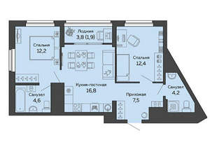 2-к квартира, вторичка, 57м2, 5/25 этаж