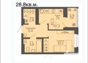 1-к квартира, вторичка, 29м2, 8/10 этаж
