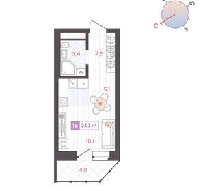 Студия квартира, вторичка, 24м2, 6/25 этаж