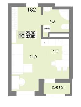 Студия квартира, вторичка, 33м2, 21/26 этаж