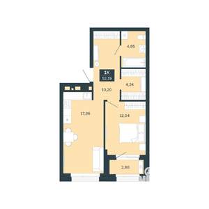 1-к квартира, строящийся дом, 52м2, 2/25 этаж