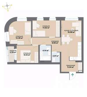 3-к квартира, вторичка, 73м2, 3/26 этаж
