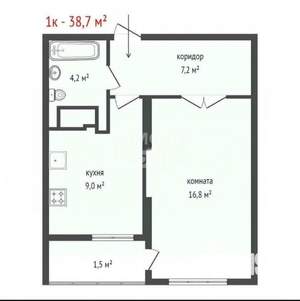 1-к квартира, вторичка, 39м2, 11/16 этаж