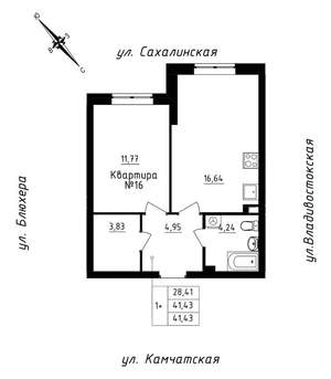 1-к квартира, вторичка, 41м2, 2/25 этаж