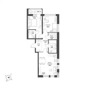 2-к квартира, строящийся дом, 63м2, 2/15 этаж