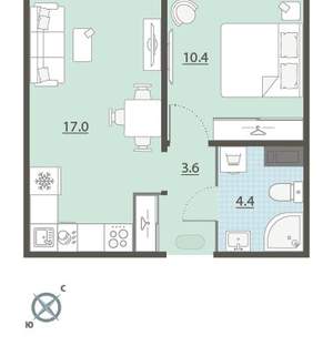 1-к квартира, вторичка, 35м2, 10/24 этаж