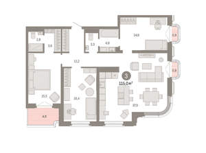 3-к квартира, вторичка, 115м2, 7/24 этаж