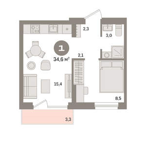 1-к квартира, вторичка, 35м2, 4/17 этаж