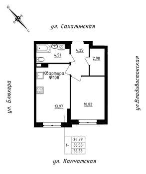 1-к квартира, строящийся дом, 37м2, 10/25 этаж