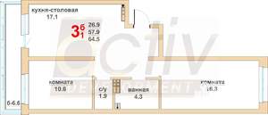 2-к квартира, вторичка, 65м2, 2/16 этаж