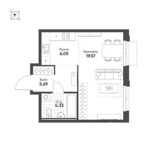 Студия квартира, вторичка, 36м2, 11/25 этаж