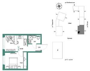 2-к квартира, строящийся дом, 30м2, 17/24 этаж