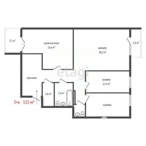 3-к квартира, вторичка, 115м2, 5/10 этаж