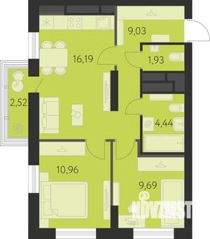 2-к квартира, вторичка, 53м2, 27/31 этаж