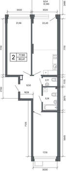 2-к квартира, вторичка, 77м2, 1/24 этаж