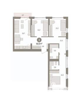 3-к квартира, вторичка, 82м2, 4/7 этаж