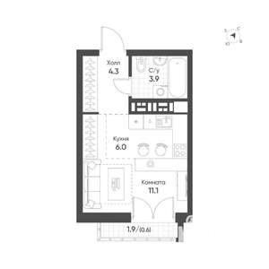 Студия квартира, строящийся дом, 26м2, 11/16 этаж