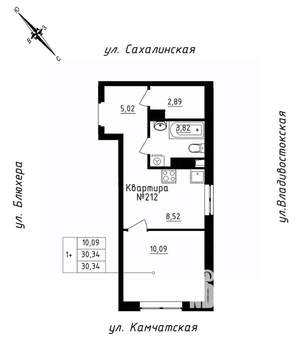 Студия квартира, строящийся дом, 30м2, 21/25 этаж