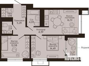 2-к квартира, вторичка, 63м2, 3/18 этаж