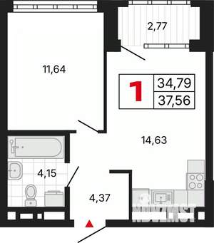 1-к квартира, вторичка, 38м2, 16/30 этаж