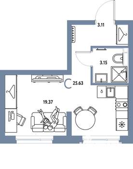 Студия квартира, вторичка, 26м2, 13/24 этаж