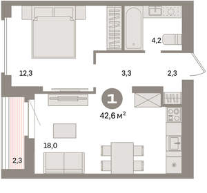 1-к квартира, вторичка, 43м2, 15/16 этаж