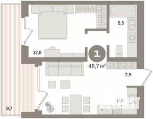 1-к квартира, вторичка, 49м2, 8/24 этаж