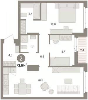 3-к квартира, вторичка, 74м2, 9/16 этаж