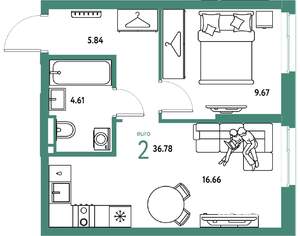 2-к квартира, вторичка, 37м2, 6/24 этаж