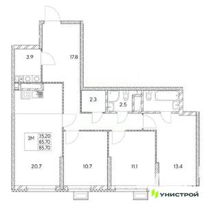 3-к квартира, вторичка, 86м2, 14/31 этаж