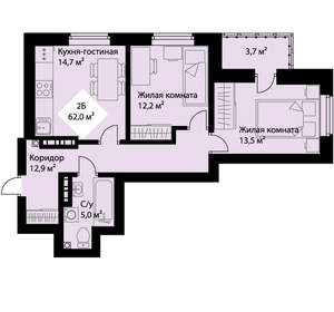 2-к квартира, вторичка, 60м2, 18/25 этаж
